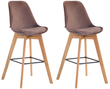 2-delige set Fluwelen Barkrukken - Barstoelen - Comfortabele Zitervaring Kleur bruin