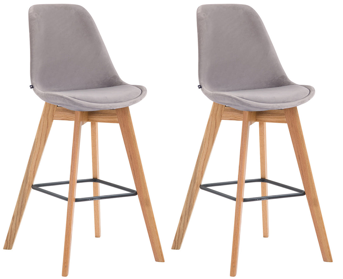 2-delige Set Barkrukken Velvet - Fluwelen Stof - Comfortabele Voetensteun Kleur crème Onderstel Kleur natuur