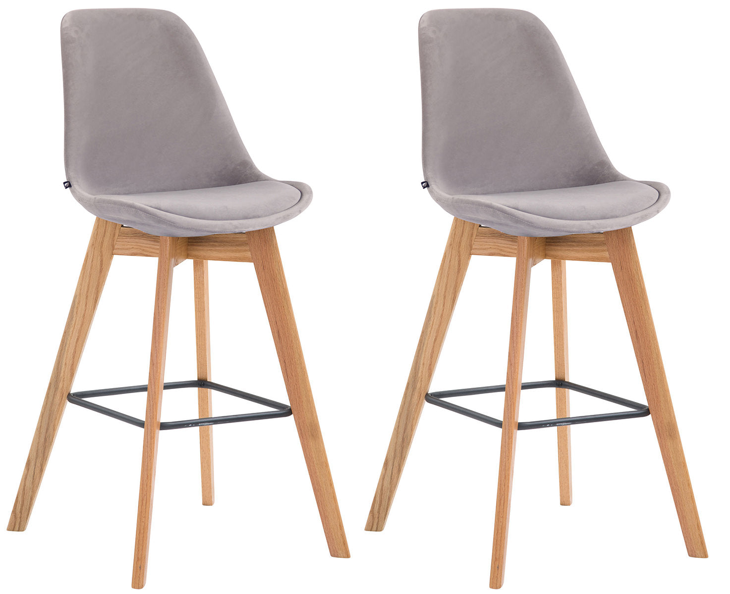 2-delige Set Barkrukken Velvet - Fluwelen Stof - Comfortabele Voetensteun Kleur grijs Onderstel Kleur natuur