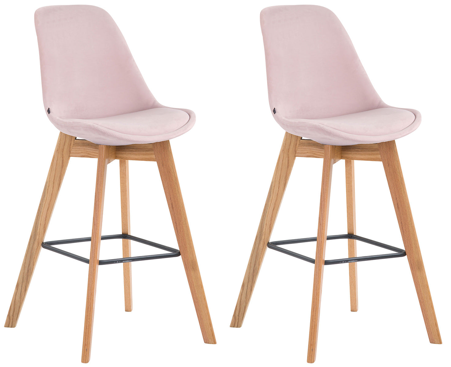 2-delige Set Barkrukken Velvet - Fluwelen Stof - Comfortabele Voetensteun Kleur roze Onderstel Kleur natuur