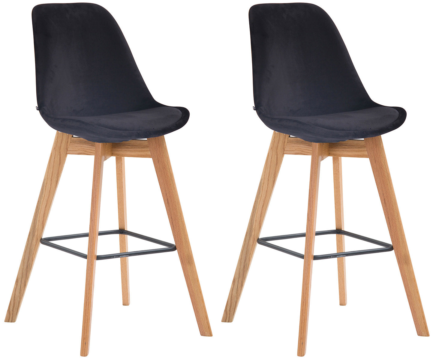 2-delige Set Barkrukken Velvet - Fluwelen Stof - Comfortabele Voetensteun Kleur zwart Onderstel Kleur natuur