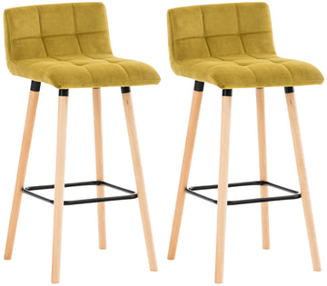 2-delige Set Barkrukken - Fluwelen Barstoelen - Optimaal Comfort Kleur geel