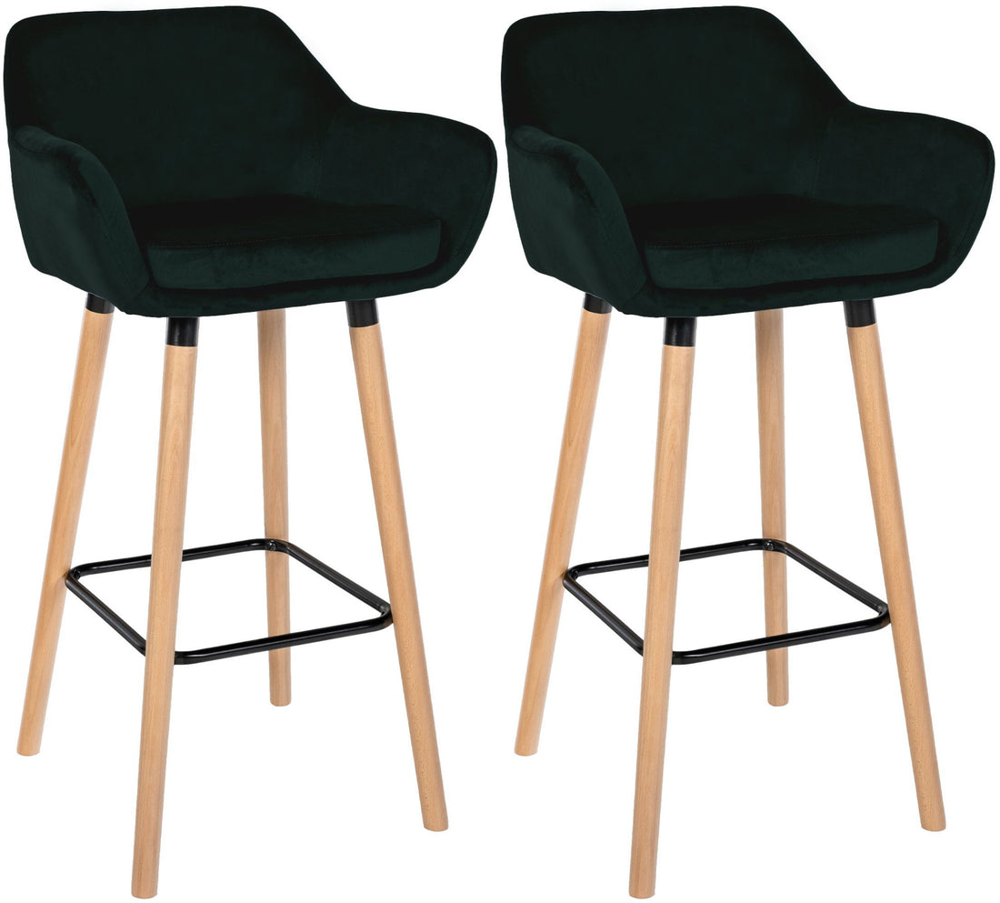 Barkrukken set, Fluwelen stoelen, Hoog zitcomfort - Modern - Beukenhout Kleur groen