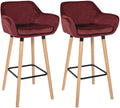 Barkrukken set, Fluwelen stoelen, Hoog zitcomfort - Modern - Beukenhout Kleur rood