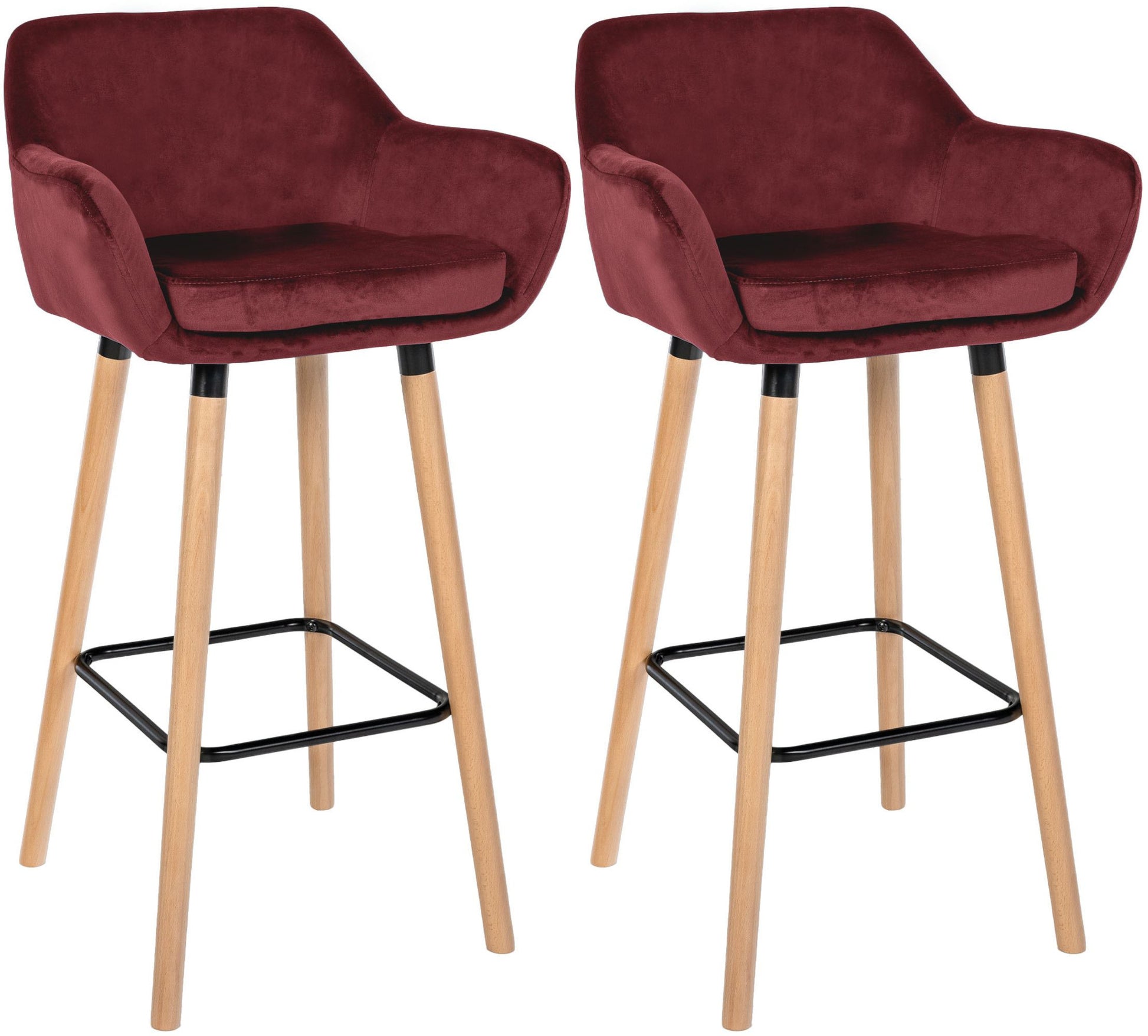 Barkrukken set, Fluwelen stoelen, Hoog zitcomfort - Modern - Beukenhout Kleur rood