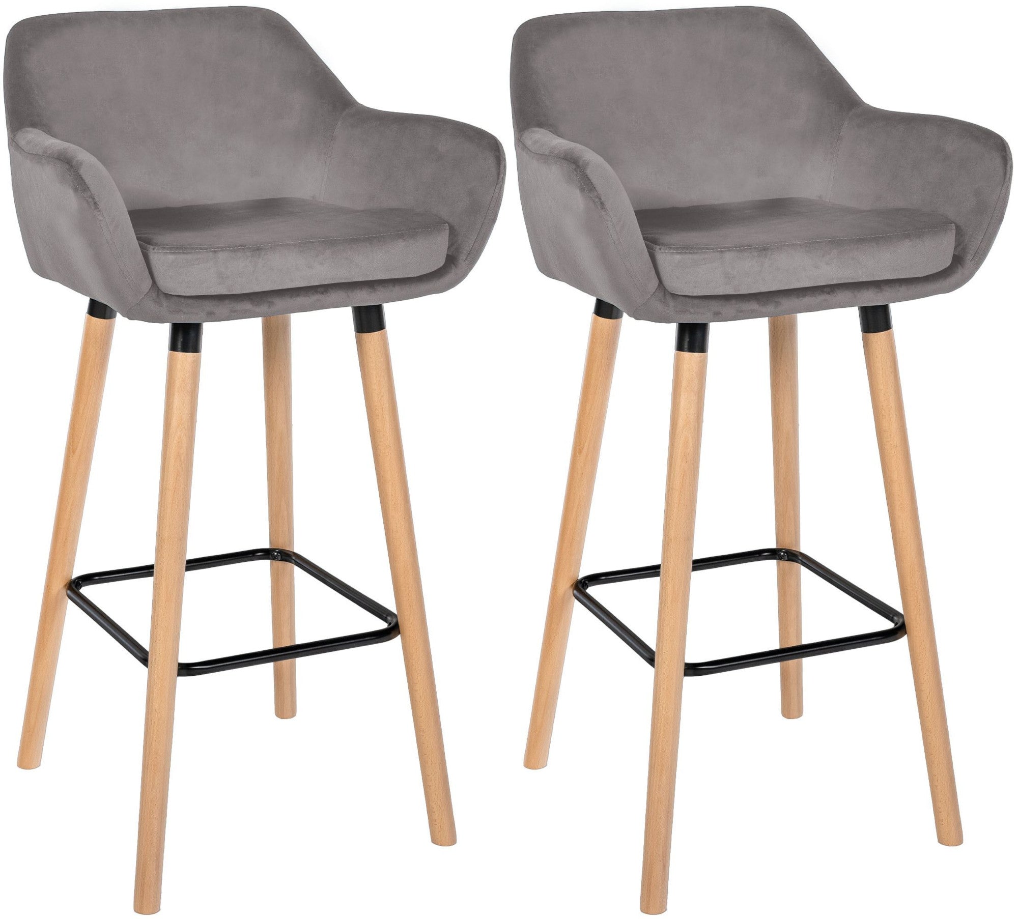 Set van 2 Fluwelen Barkrukken - Hocker - Extra Comfortabel, Stabiel Beukenhouten Frame Kleur grijs