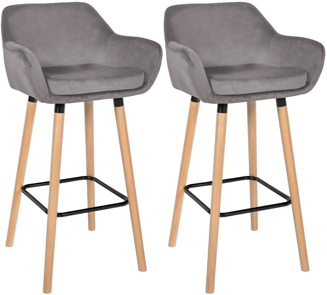 Set van 2 Fluwelen Barkrukken - Hocker - Extra Comfortabel, Stabiel Beukenhouten Frame Kleur grijs