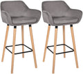 Set van 2 Fluwelen Barkrukken - Hocker - Extra Comfortabel, Stabiel Beukenhouten Frame Kleur grijs