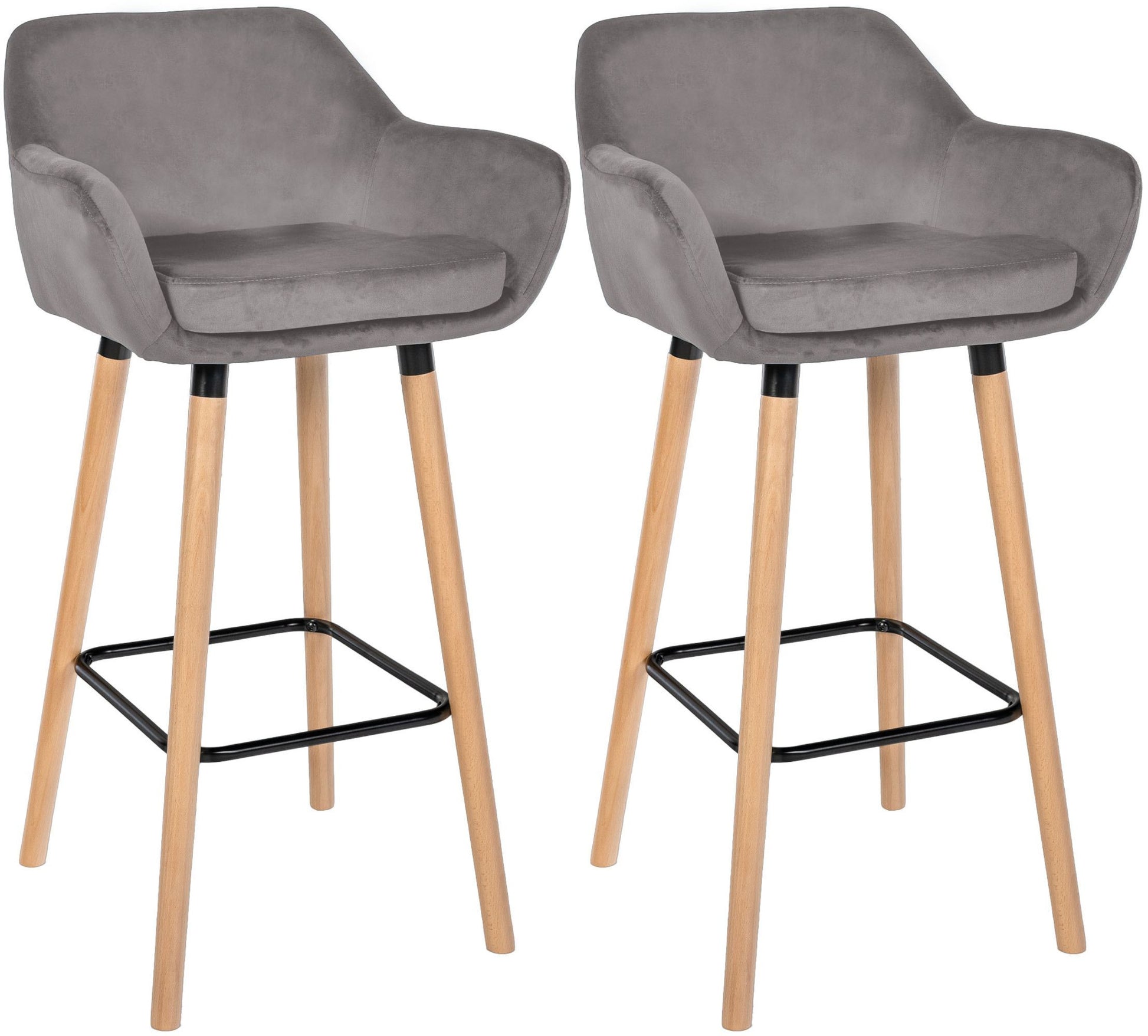 Set van 2 Fluwelen Barkrukken - Hocker - Extra Comfortabel, Stabiel Beukenhouten Frame Kleur grijs