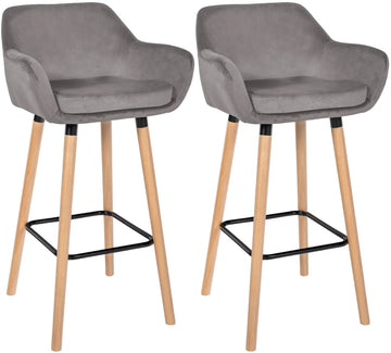 Set van 2 Fluwelen Barkrukken - Hocker - Extra Comfortabel, Stabiel Beukenhouten Frame Kleur grijs