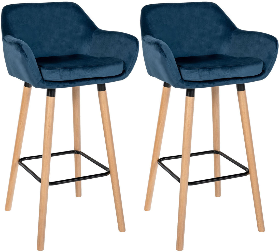 Set van 2 Fluwelen Barkrukken - Luxe Krukken - Comfortabele Bekleding Kleur blauw