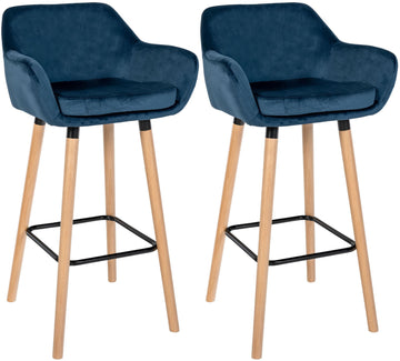 Set van 2 Fluwelen Barkrukken - Luxe Krukken - Comfortabele Bekleding Kleur blauw