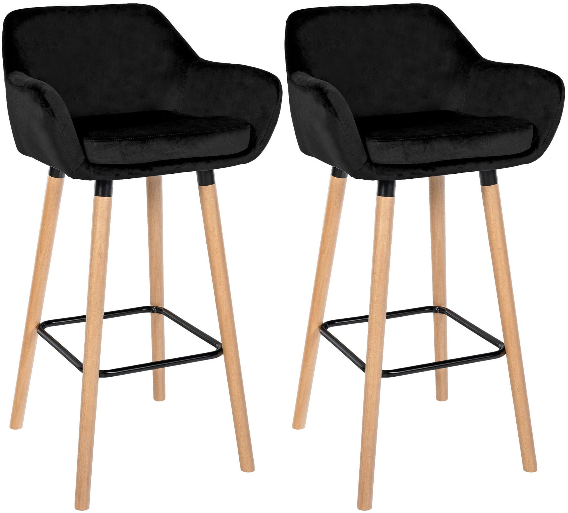 Barkrukken set, Fluwelen stoelen, Hoog zitcomfort - Modern - Beukenhout Kleur zwart
