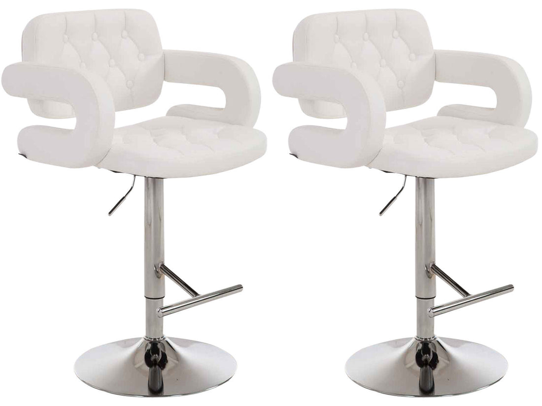 Set van 2 Ergonomische Barkrukken - Kunstleren Zitting - 360° Draaibaar & Verstelbaar Kleur wit