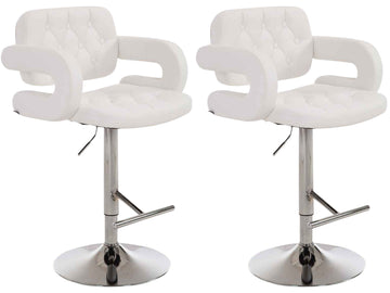 Set van 2 Ergonomische Barkrukken - Kunstleren Zitting - 360° Draaibaar & Verstelbaar Kleur wit