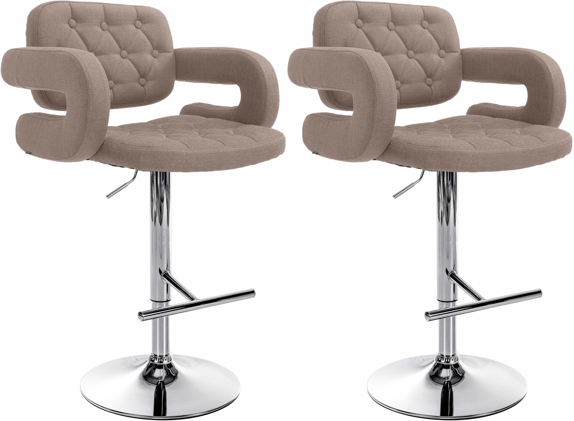 Set van 2 Draaibare Barkrukken - Barstoelen - Comfortabele Zitting & In Hoogte Verstelbaar Kleur taupe