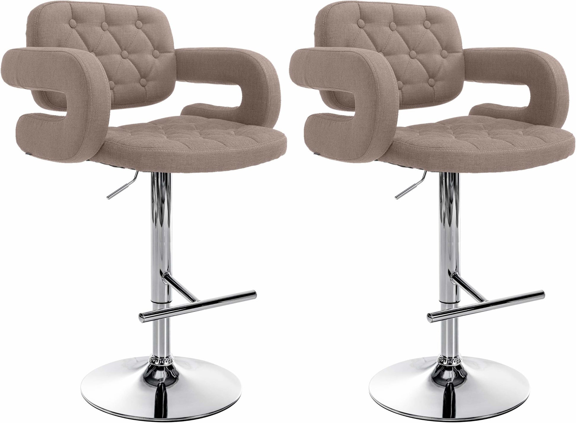 Set van 2 Draaibare Barkrukken - Barstoelen - Comfortabele Zitting & In Hoogte Verstelbaar Kleur taupe