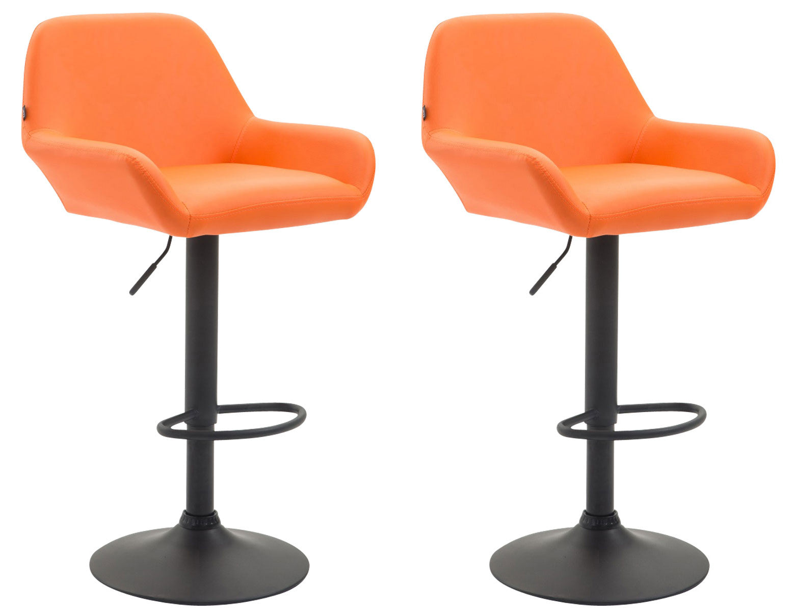 Set van 2 Barkrukken - Kunstleer Stoelen - 360° Draaibaar Comfort Kleur oranje Onderstel Kleur zwart