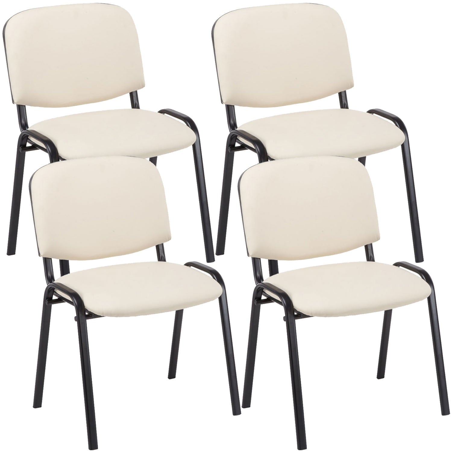4-delige Bezoekersstoel Set - Beursstoelen - Comfortabele Gewatteerde Zitting Kleur crème