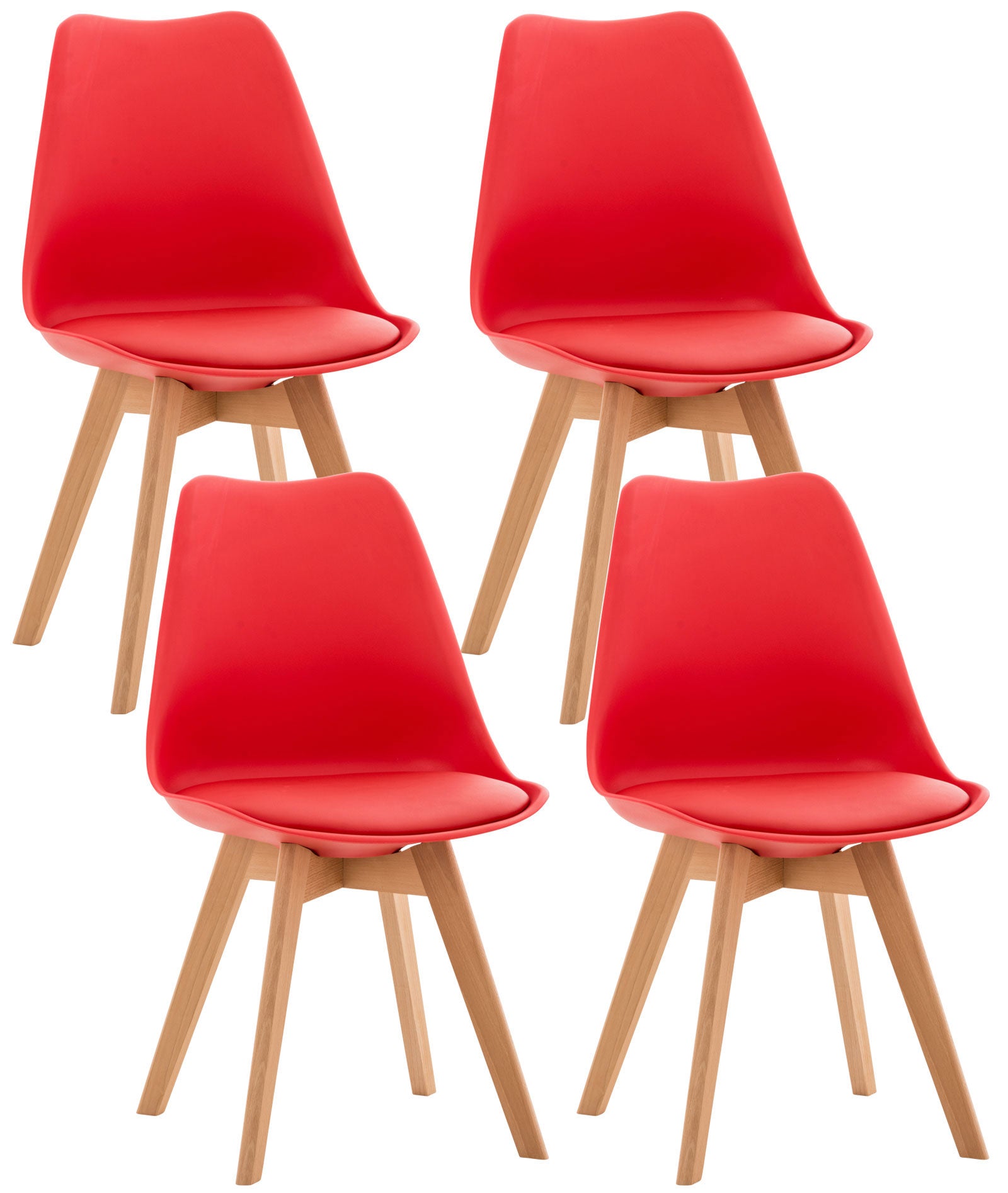 4-delige set Eetkamerstoelen - Keukenstoelen - Comfortabel en Reinigen Gemakkelijk Kleur rood Materiaal KunstStof