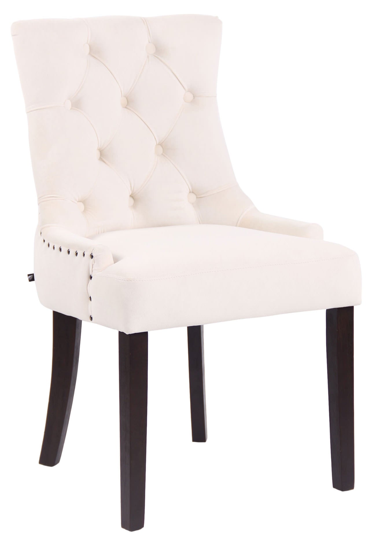 Fluwelen Eetkamerstoel - Keukenstoel - Hoog Comfort - Gestoffeerd Fluweelrubberhout Kleur crème Onderstel Kleur antiek