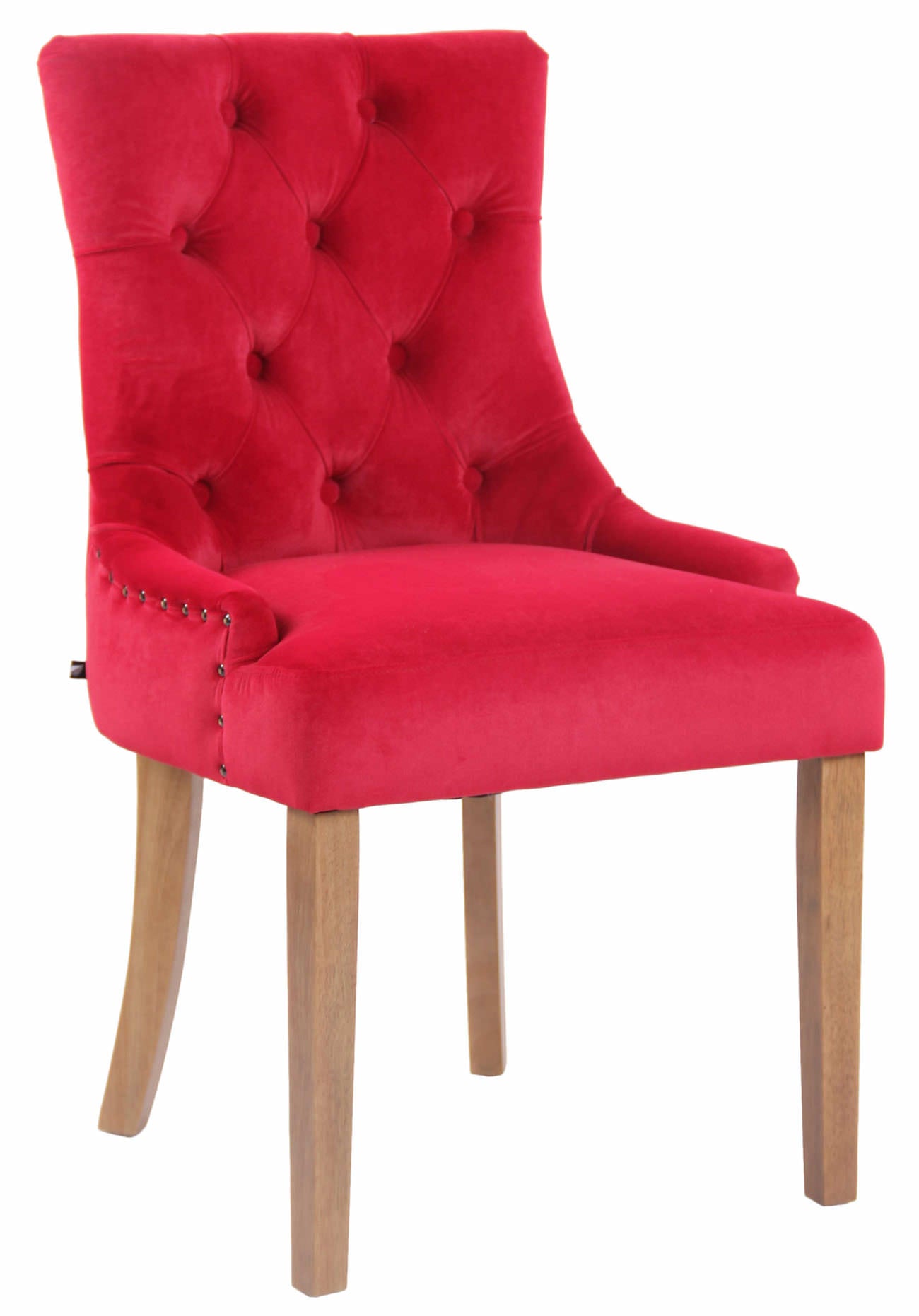 Fluwelen Eetkamerstoel - Keukenstoel - Hoog Comfort - Gestoffeerd Fluweelrubberhout Kleur rood Onderstel Kleur antiek-helder