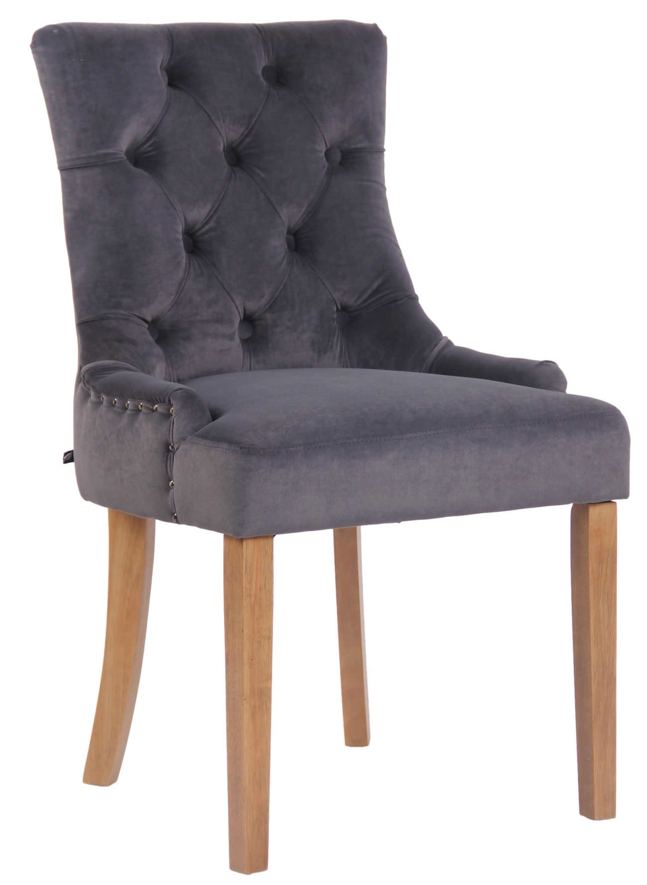 Fluwelen Eetkamerstoel - Keukenstoel - Hoog Comfort - Gestoffeerd Fluweelrubberhout Kleur donkergrijs Onderstel Kleur antiek-helder