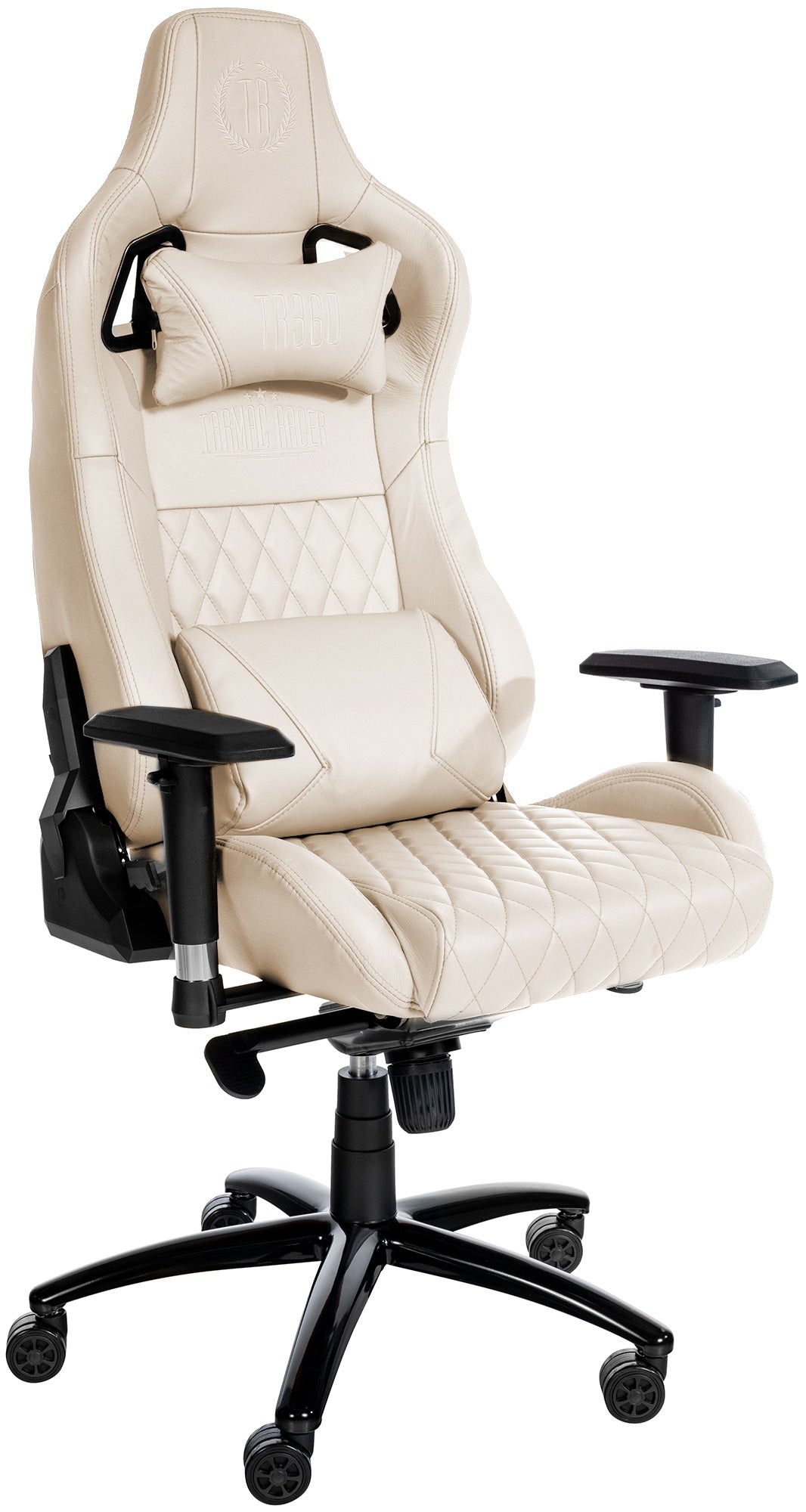 Exclusieve Lederen Bureaustoel - Ergonomisch - Schommelfunctie - Metaal Frame Kleur crème