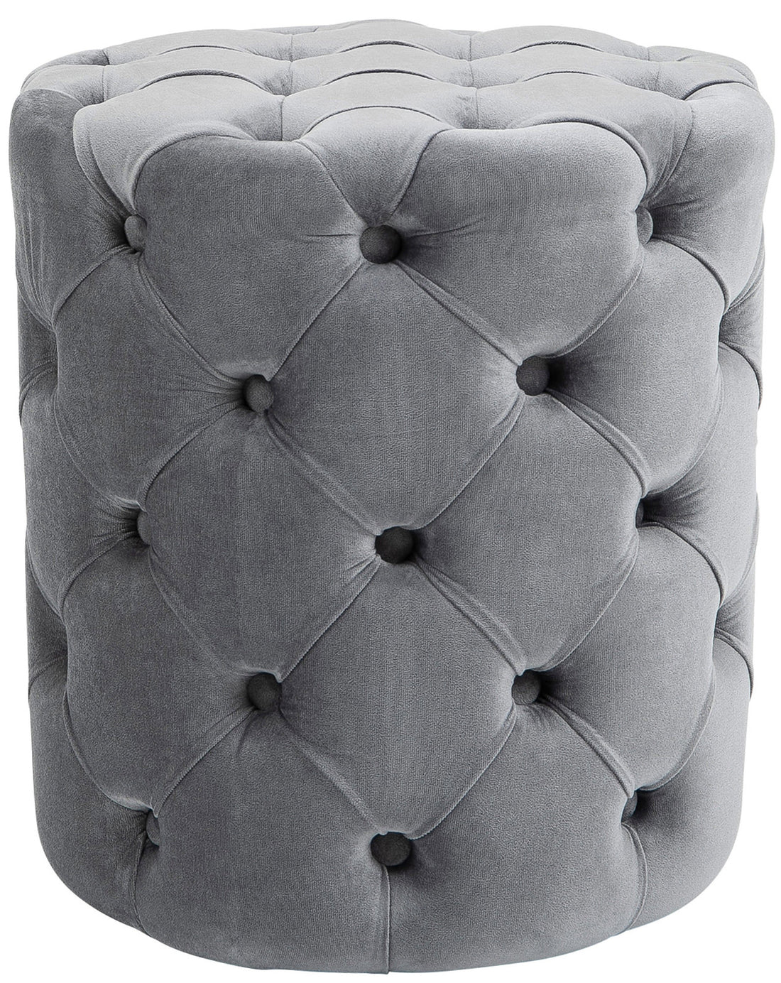 Fluwelen Poef Chesterfield - Voetenbank, Hocker - Elegant & Makkelijk Schoon te Maken, Grijs, M Kleur grijs