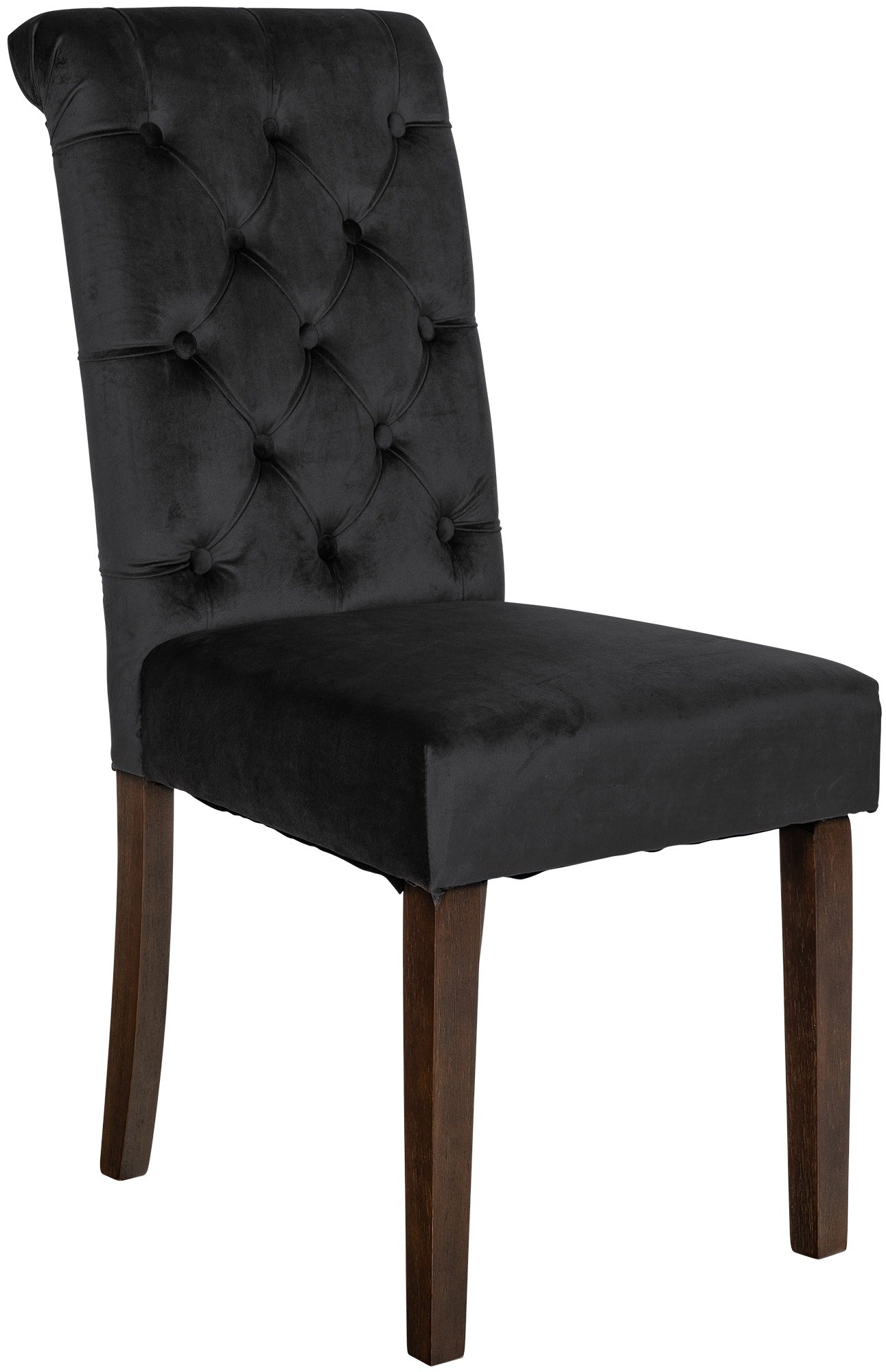 Eetkamerstoel - Fluwelen Bekleding - Comfortabele Hoge Rugleuning, Stabiel Houten Onderstel Kleur zwart