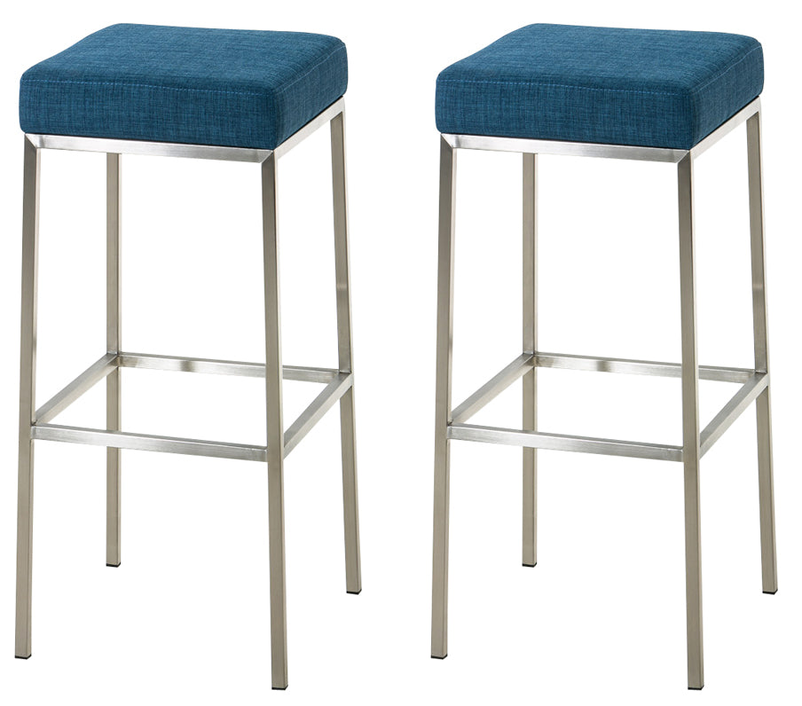 Set van 2 Barkrukken - Bistrokrukken - Onderhoudsvriendelijke Stofbekleding Kleur blauw