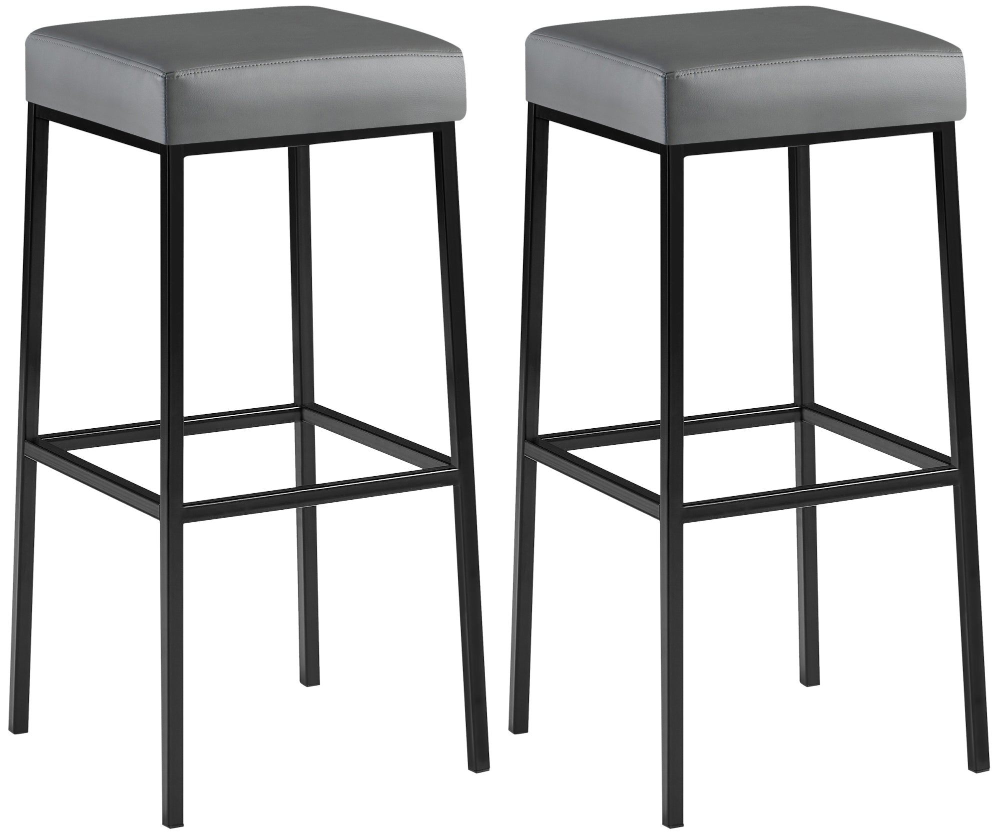 Set van 2 Barkrukken - Krukken - Kunstleren Bekleding, Onderhoudsvriendelijk Kleur grijs Onderstel Kleur zwart