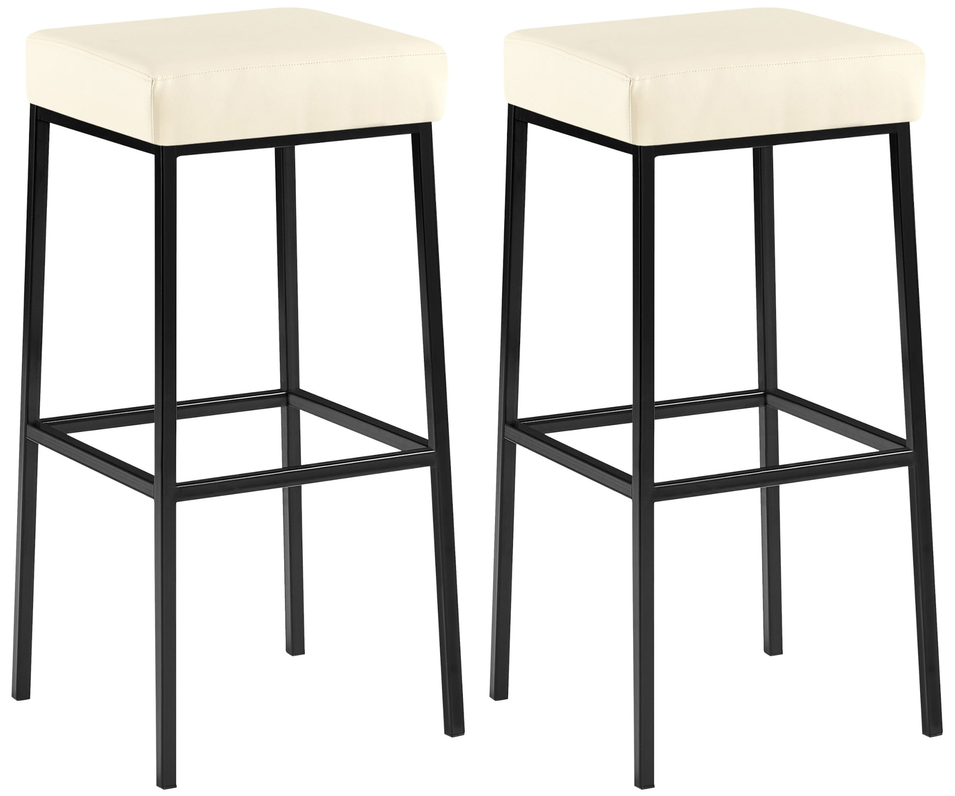 Set van 2 Barkrukken - Krukken - Kunstleren Bekleding, Onderhoudsvriendelijk Kleur crème Onderstel Kleur zwart