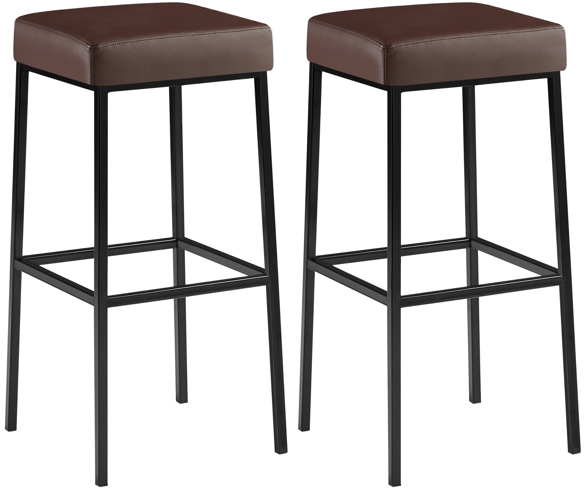 Set van 2 Barkrukken - Krukken - Kunstleren Bekleding, Onderhoudsvriendelijk Kleur bruin Onderstel Kleur zwart
