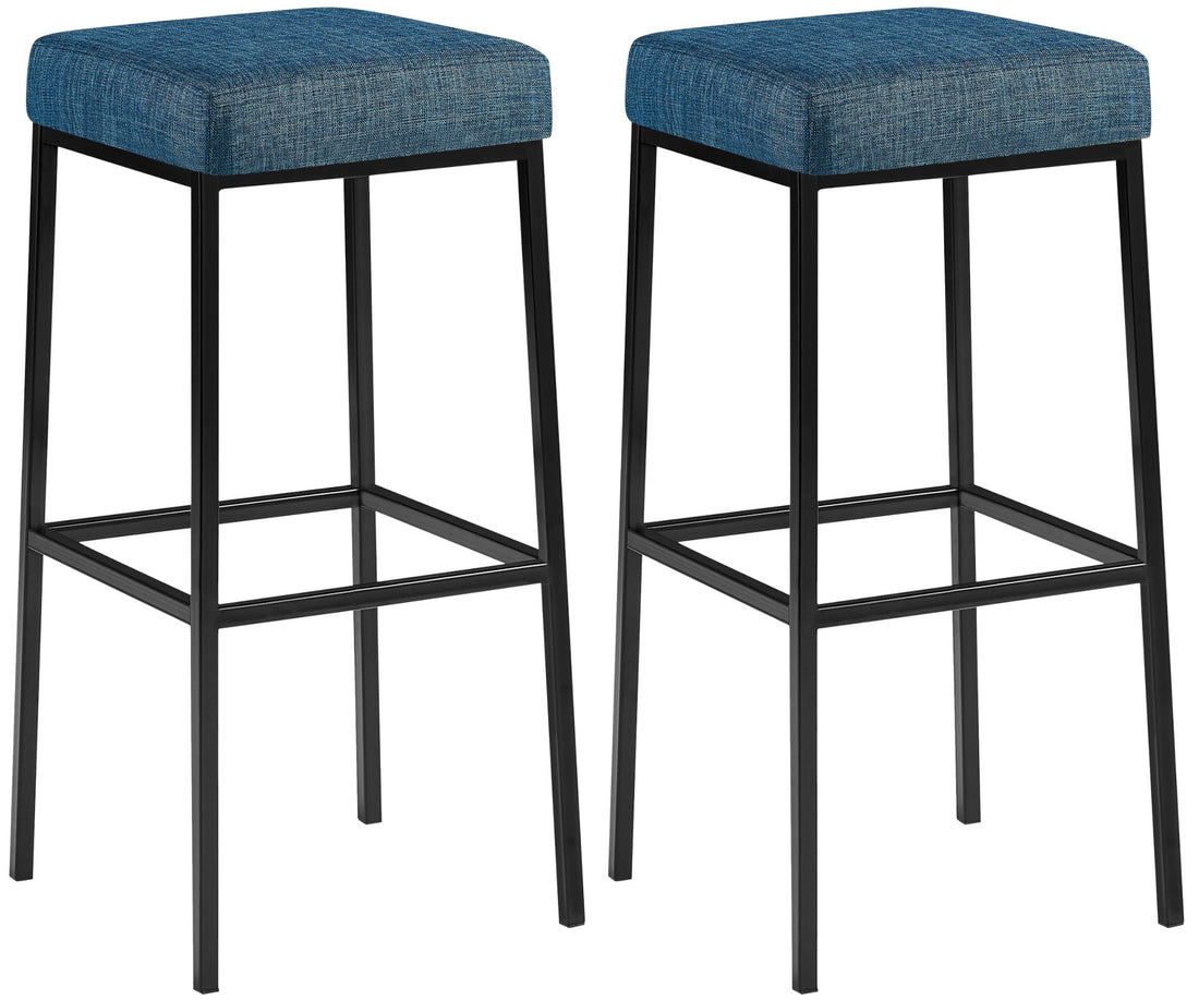 2-delige set Barkrukken - Hoge Stoelen - Stabiele Metalen Poten Kleur blauw Onderstel Kleur zwart
