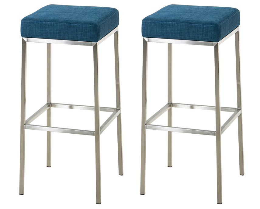 2-delige set Barkrukken - Barstoelen - Comfortabele Zitting, Metalen Frame Kleur blauw