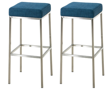 2-delige set Barkrukken - Barstoelen - Comfortabele Zitting, Metalen Frame Kleur blauw
