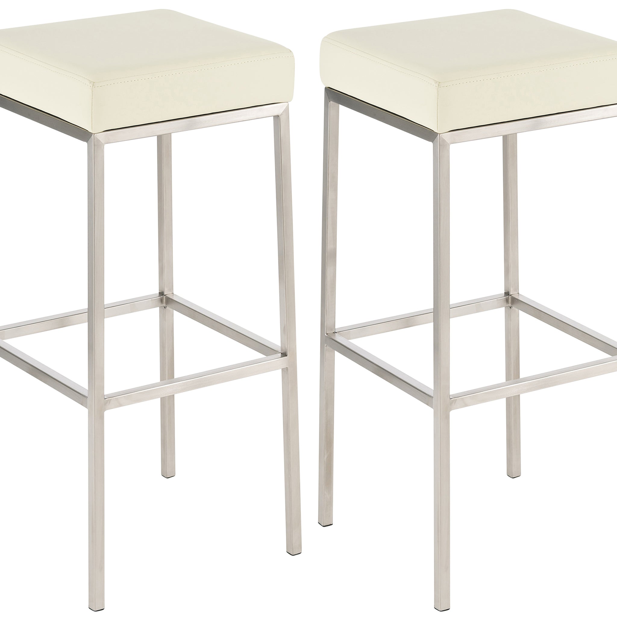 2-delige set Barkrukken - Hockers - Duurzaam Kunstleer  - Stevige Metalen Frames Kleur crème
