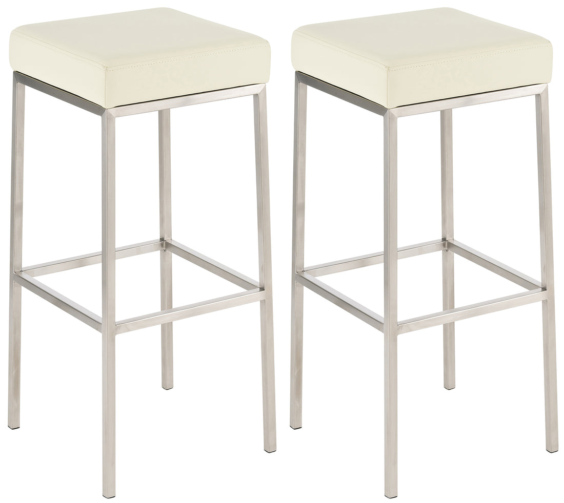 2-delige set Barkrukken - Hockers - Duurzaam Kunstleer  - Stevige Metalen Frames Kleur crème