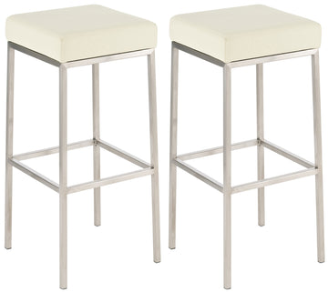 2-delige set Barkrukken - Hockers - Duurzaam Kunstleer  - Stevige Metalen Frames Kleur crème