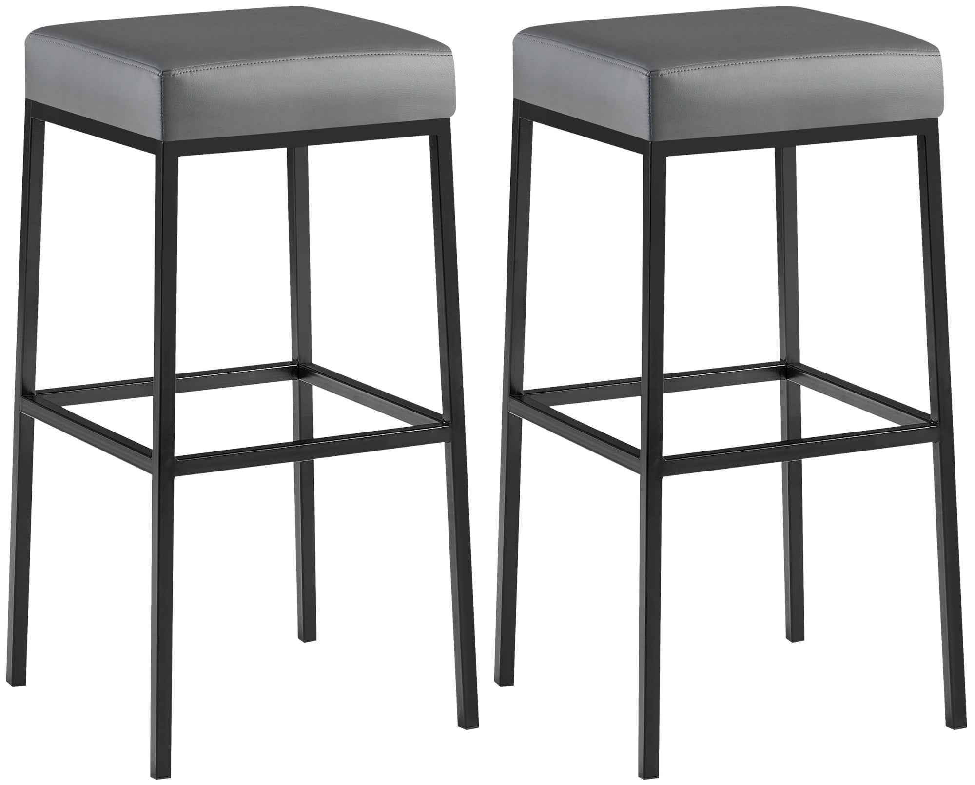 2-delige Set Barkrukken - Kunstleder Barstoelen - Comfort zonder rugleuning Onderstel Kleur zwart Kleur grijs
