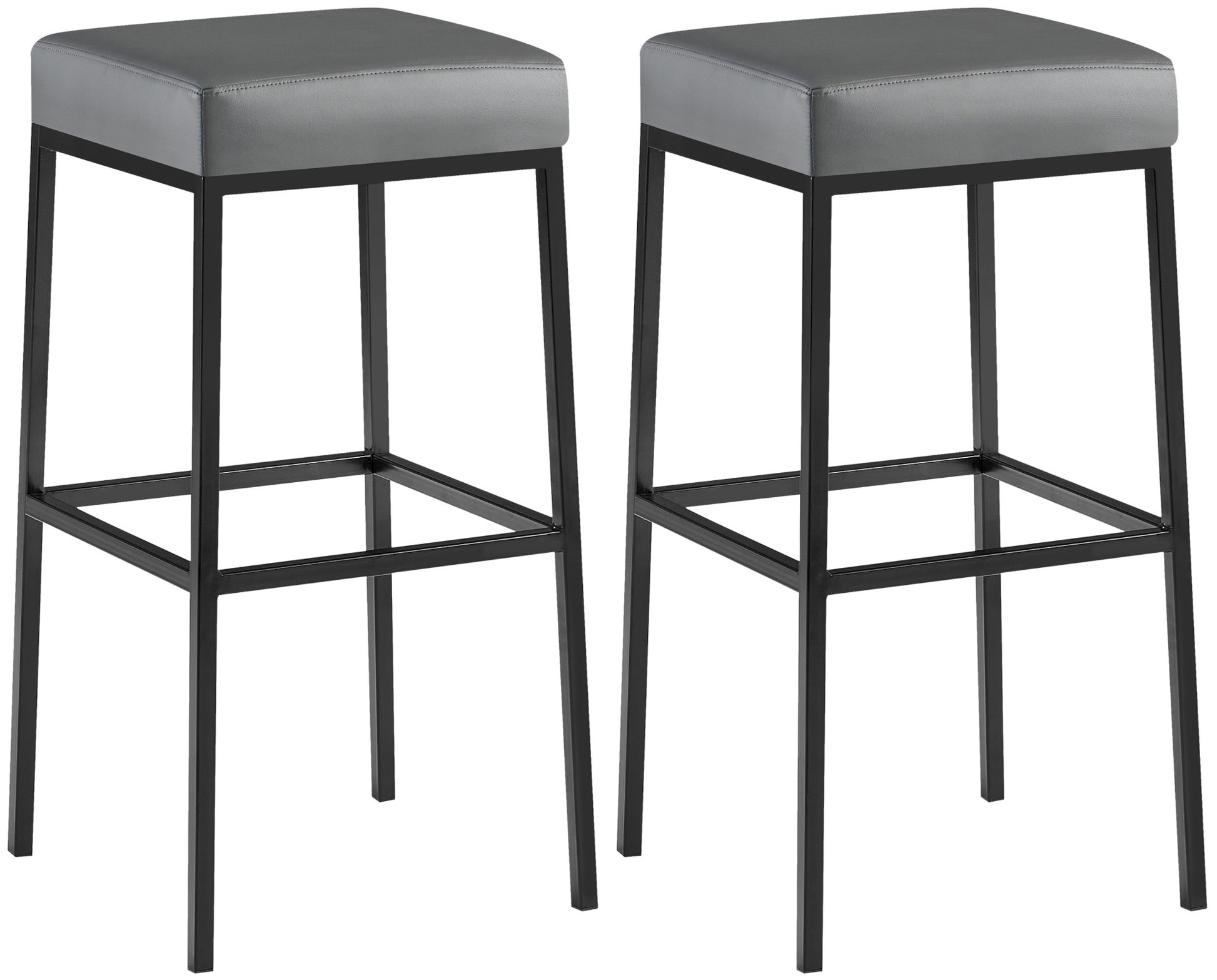 2-delige Set Barkrukken - Kunstleder Barstoelen - Comfort zonder rugleuning Onderstel Kleur zwart Kleur grijs
