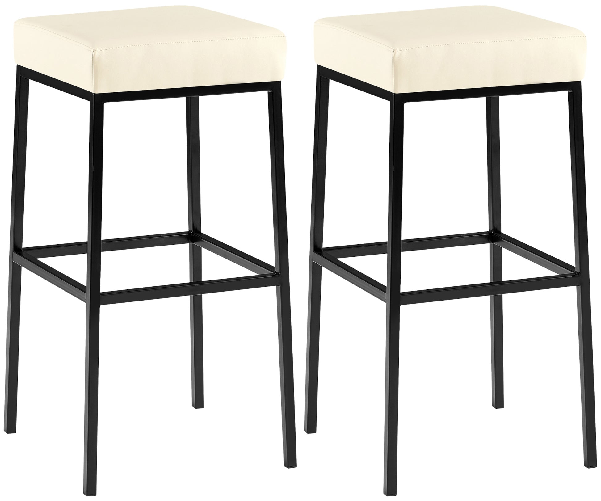 2-delige Set Barkrukken - Kunstleder Barstoelen - Comfort zonder rugleuning Onderstel Kleur zwart Kleur crème
