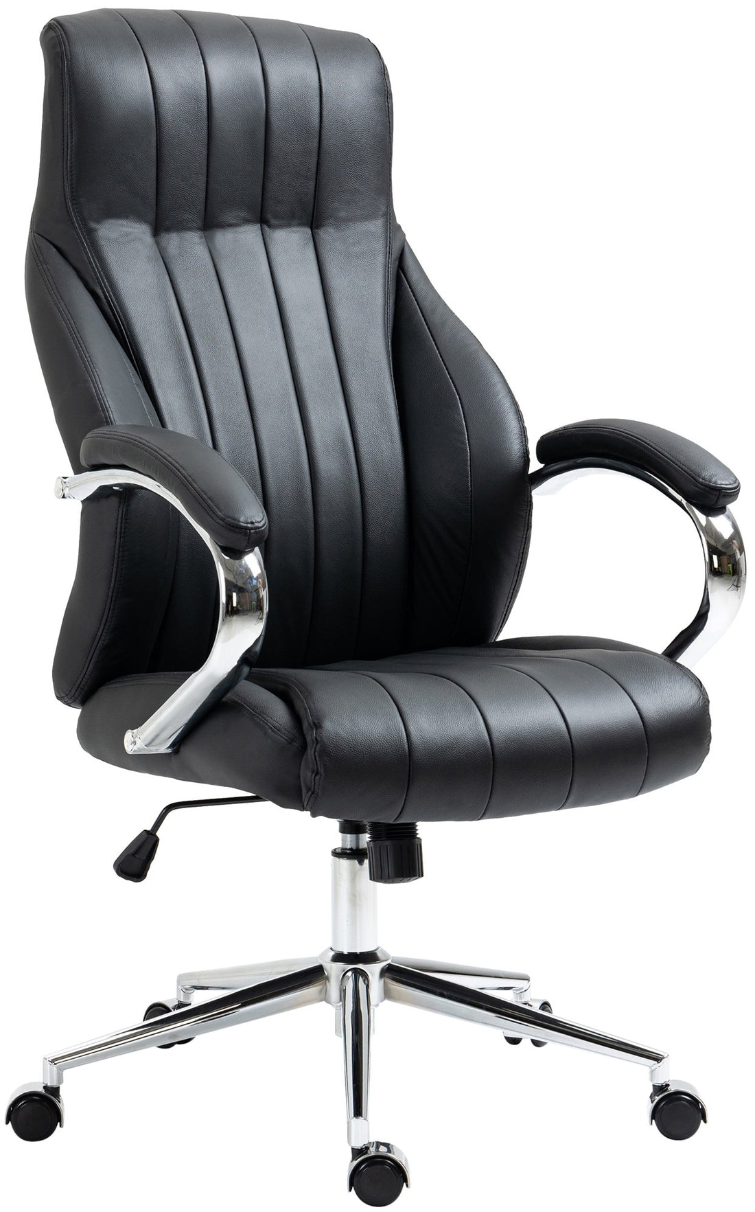 Luxe Bureaustoel Echt Leer - Kantoorstoel - Ergonomisch Comfort & Schommelfunctie Kleur zwart