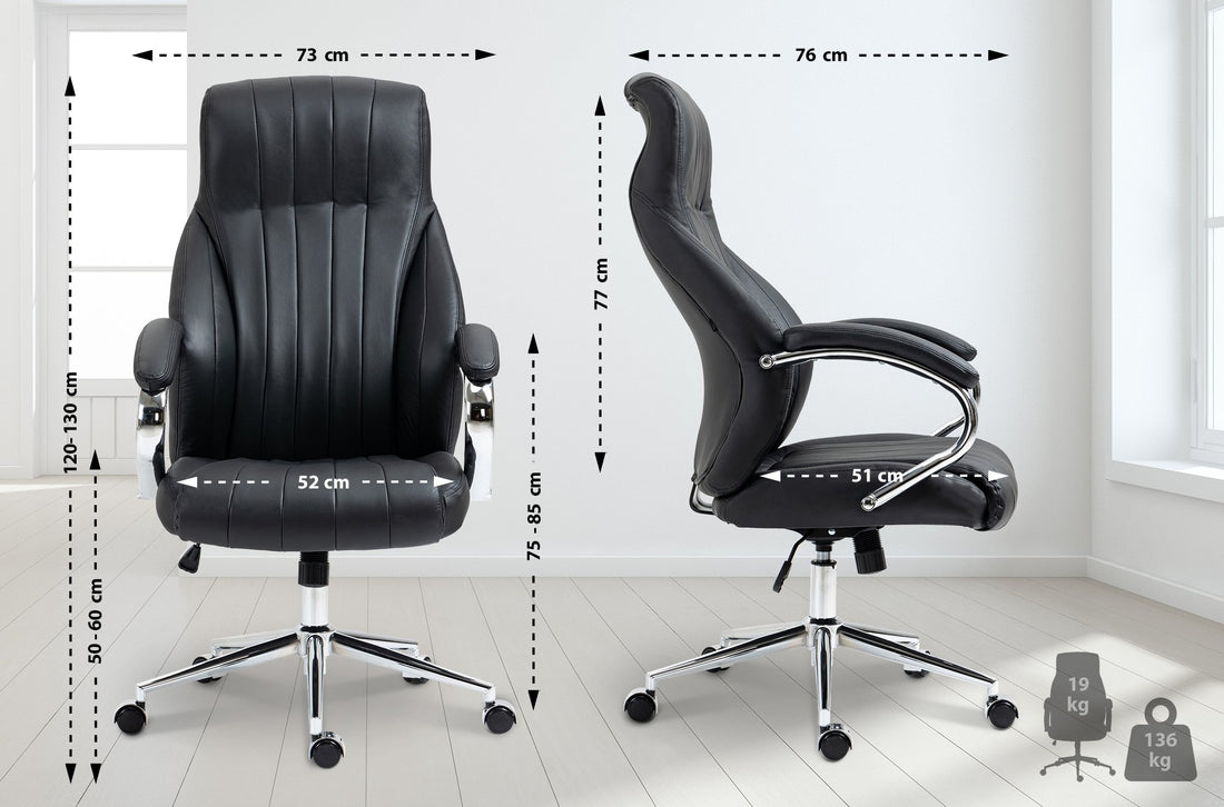 Luxe Bureaustoel Echt Leer - Kantoorstoel - Ergonomisch Comfort & Schommelfunctie Kleur zwart