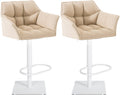 Set van 2 Verstelbare Barkrukken - Hoge Krukken - Extra Zitcomfort Onderstel Kleur wit Kleur crème