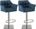 Set van 2 Verstelbare Barkrukken - Hoge Krukken - Extra Zitcomfort Onderstel Kleur roestvrij staal Kleur blauw