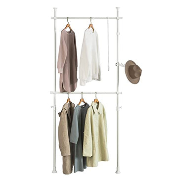 Witte Telescopische Kledingkast Organizer - Ophangrail - Kledingrek - Verstelbare opbergplanken