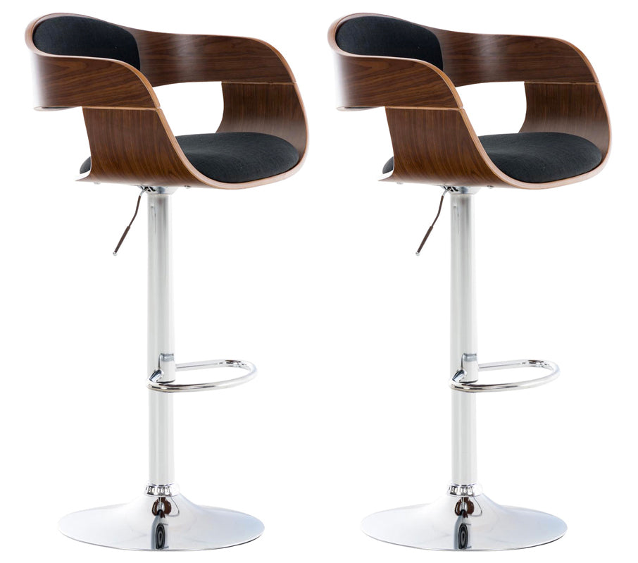 2-delige set Barkrukken - Barstoelen - Uitstekend zitcomfort, Verstelbare hoogte Kleur walnoot/zwart