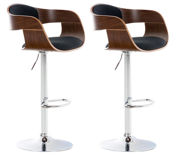 2-delige set Barkrukken - Barstoelen - Uitstekend zitcomfort, Verstelbare hoogte Kleur walnoot/zwart